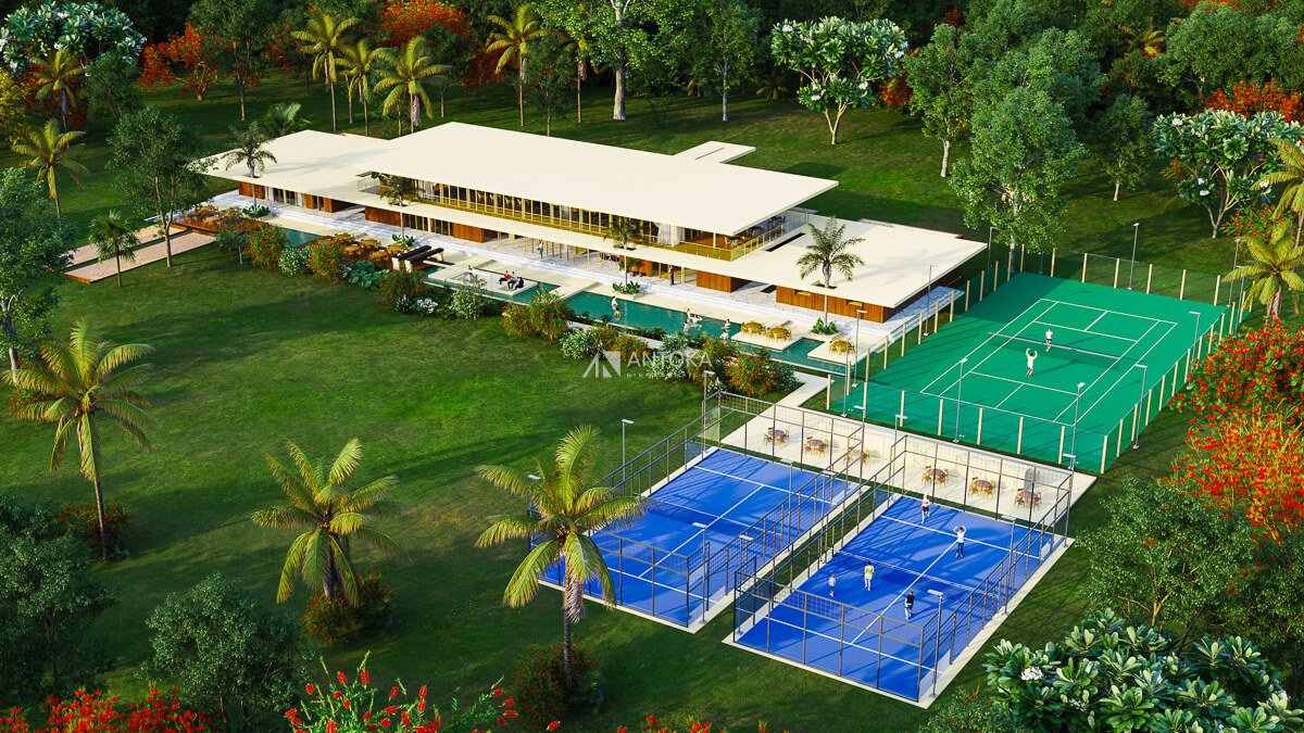 Vista aérea del Master Plan y Casa Club lotes Telchac