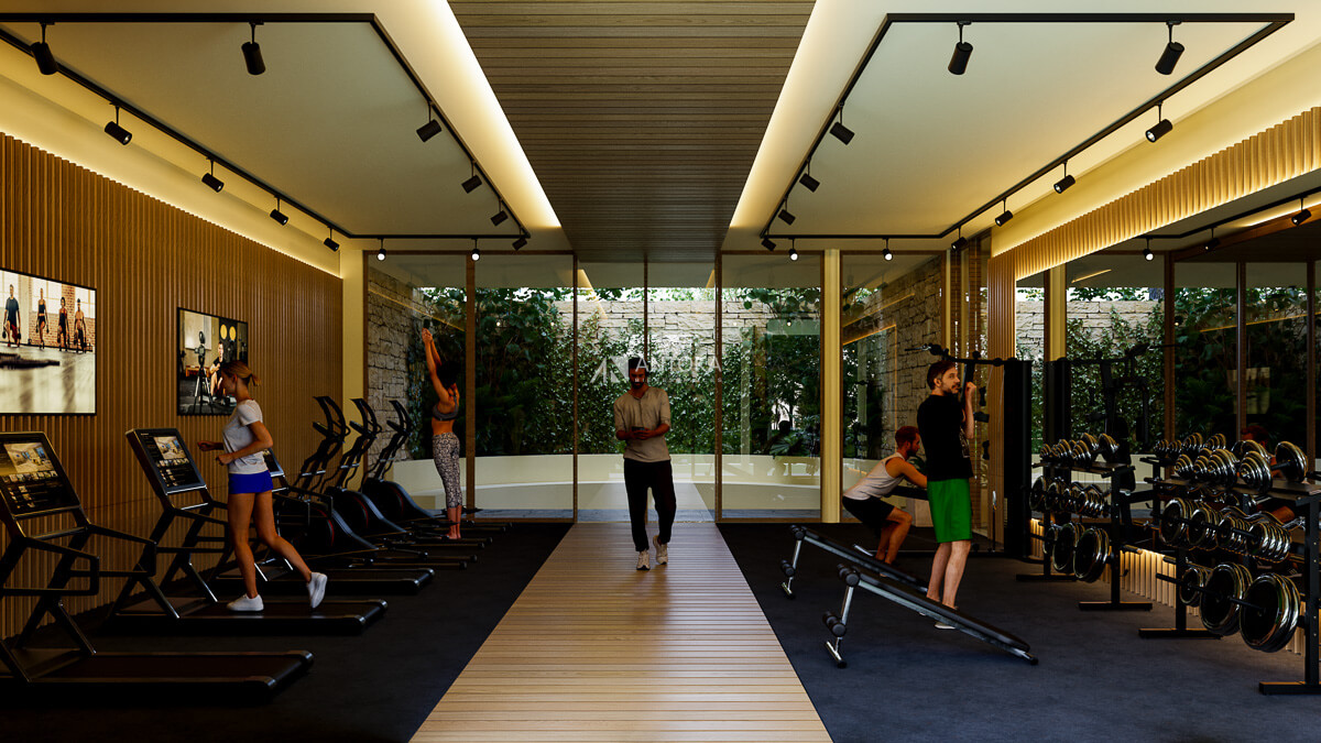 Gimnasio equipado parte de las amenidades de terrenos en Telchac