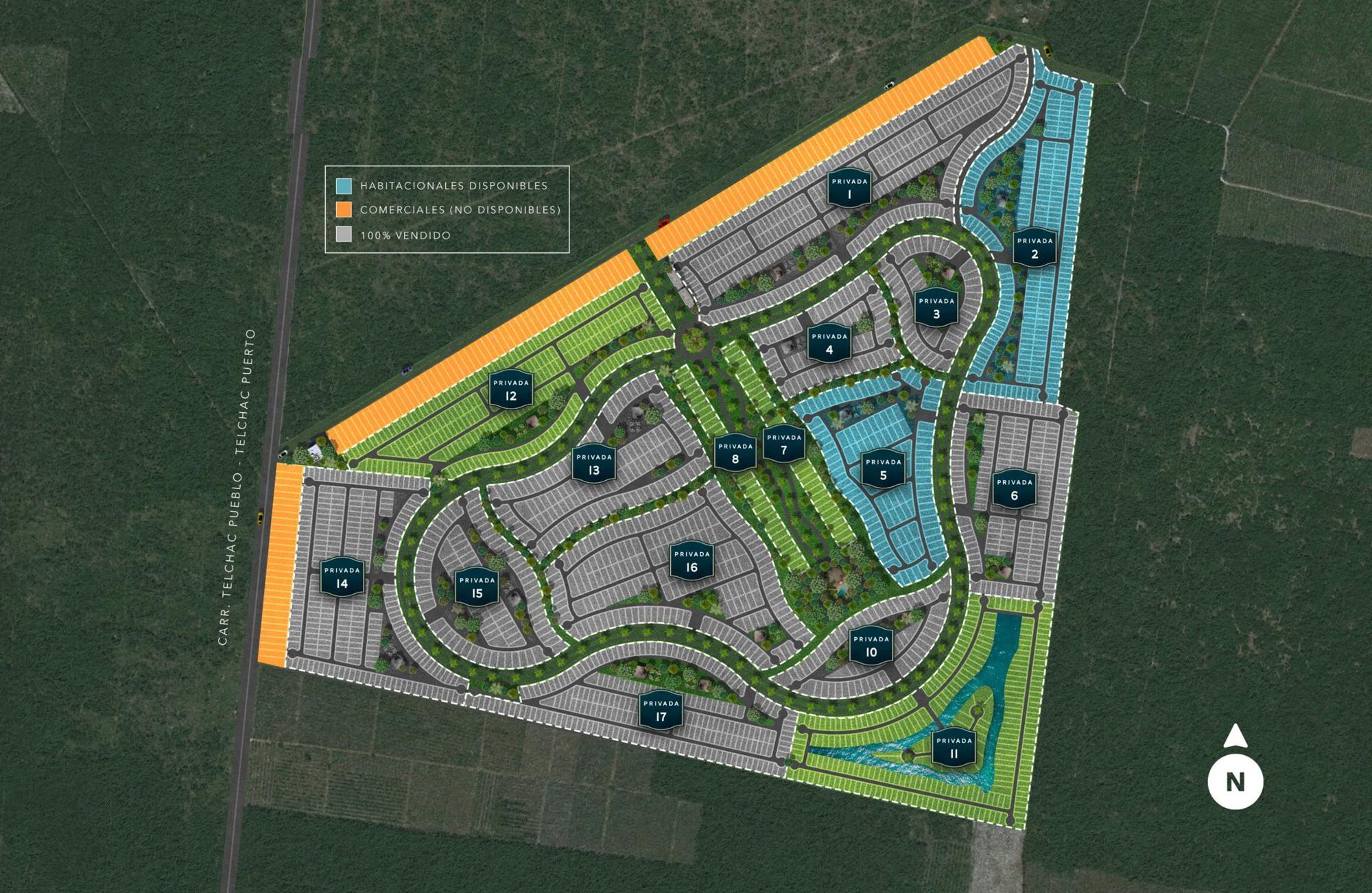 Masterplan de San Roque Telchac con privadas vendidas y disponibles