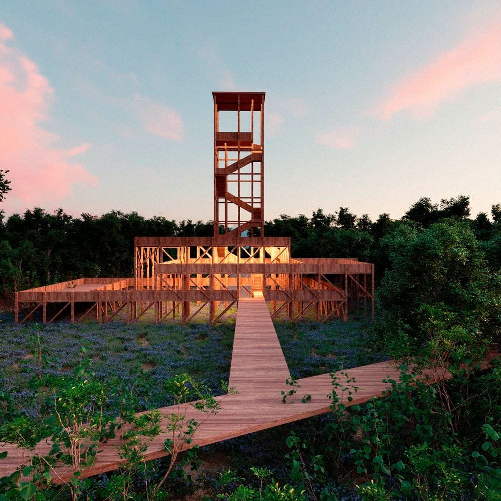 Torre mirador del ecoparque al atardecer